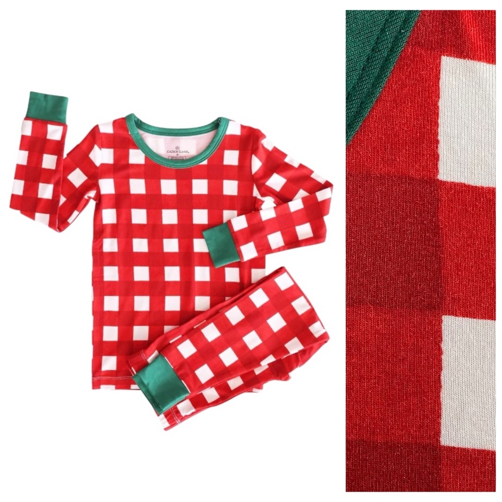 Caden Lane Red Green Gingham Plaid Christmas Bamboo Pajama Set 12-18 months